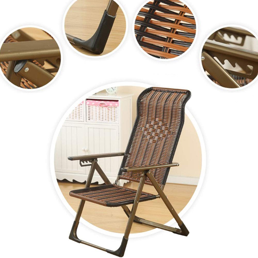 Foldable Recliner Chair with Bamboo Mat & Backrest - Portable Wicker Lounge Chair for Office, Living Room, Patio, and Summer Relaxation