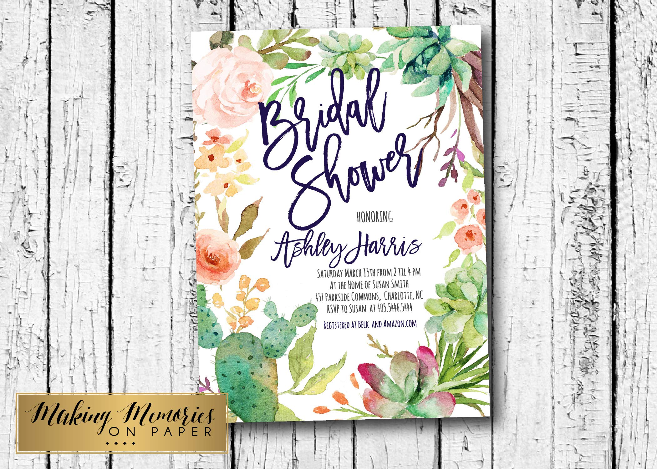 Cactus and Succulent Bridal Shower Invitation Cards - Elegant Pink Floral Design for Baby Shower, Its a Girl Party, Wedding Events - 5x7 Inches - Perfect for DIY Invites, Greeting Cards, and Special Occasions