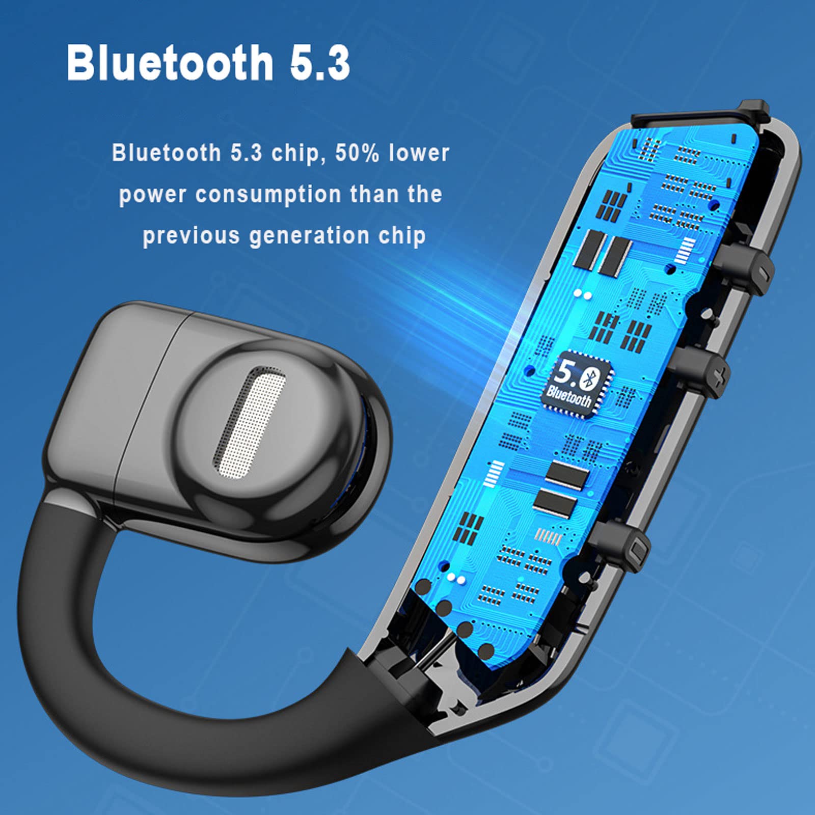 Open Ear Wireless Bluetooth Bone Conduction Headphones with Mic - Single Ear Headset for Workout, Running & Cycling - Sweatproof & Comfortable (Black)