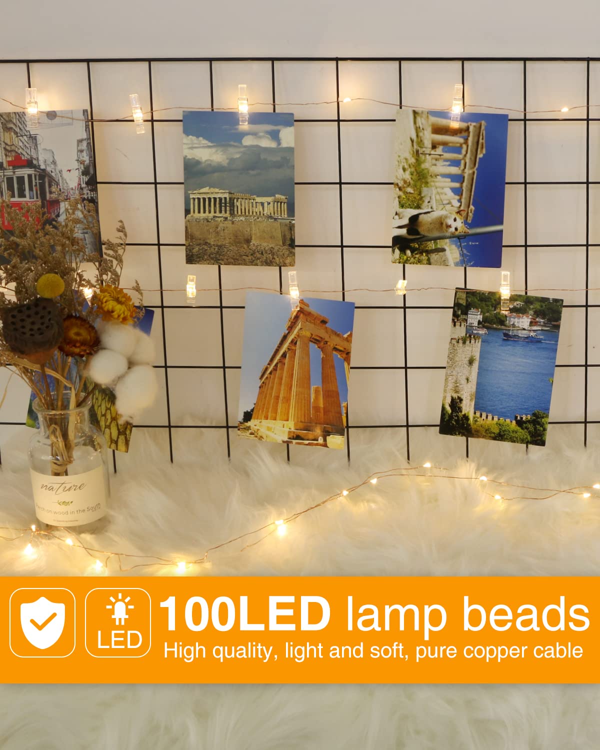 Kolpop 100LED Photo Clip String Lights - 33ft Battery Operated Fairy Lights with 60 Clips, Copper Wire Hanging Decor for Bedroom, Wedding, Party & Christmas | Indoor Photo Display, Wall Decor, Backdrop Lighting