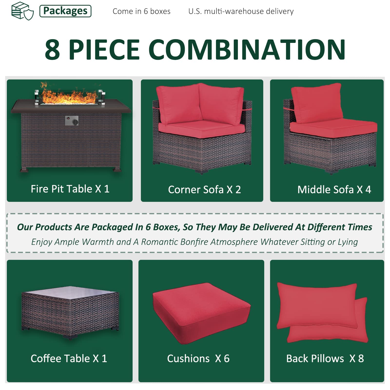 8-Piece Outdoor Patio Furniture Set with 43
