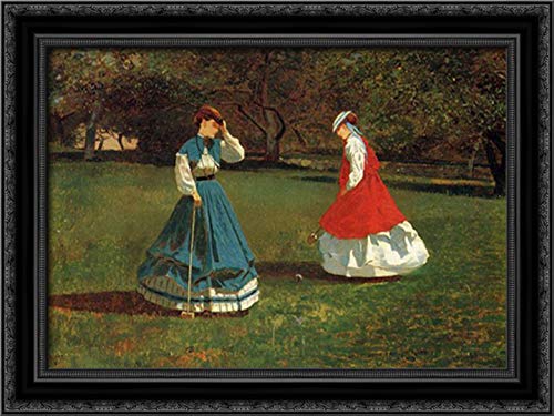 Winslow Homer Black Ornate Wood Framed Canvas Art - 24x18 Inches - Vintage Croquet Game Painting - Perfect for Living Room, Office & Gallery Wall Decor
