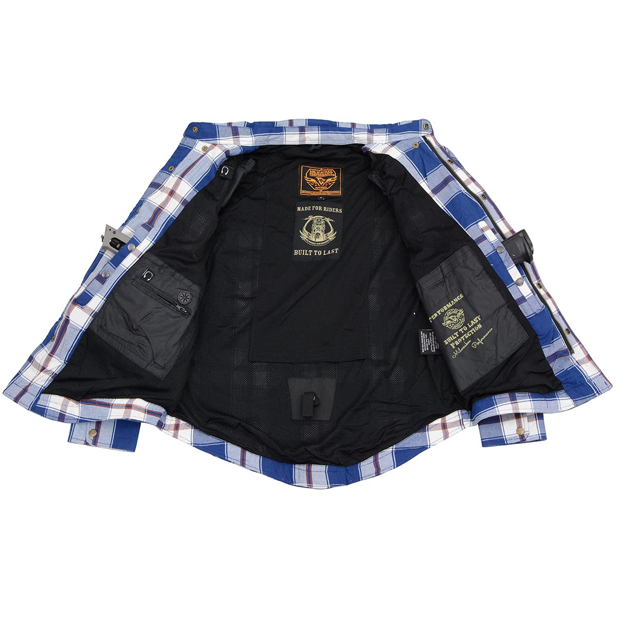 Milwaukee Leather MPM1645 Men's CE Armored Biker Shirt - Aramid Fiber Reinforced Plaid Flannel Motorcycle Jacket - X-Large Blue - Perfect for Riding & Outdoor Adventures