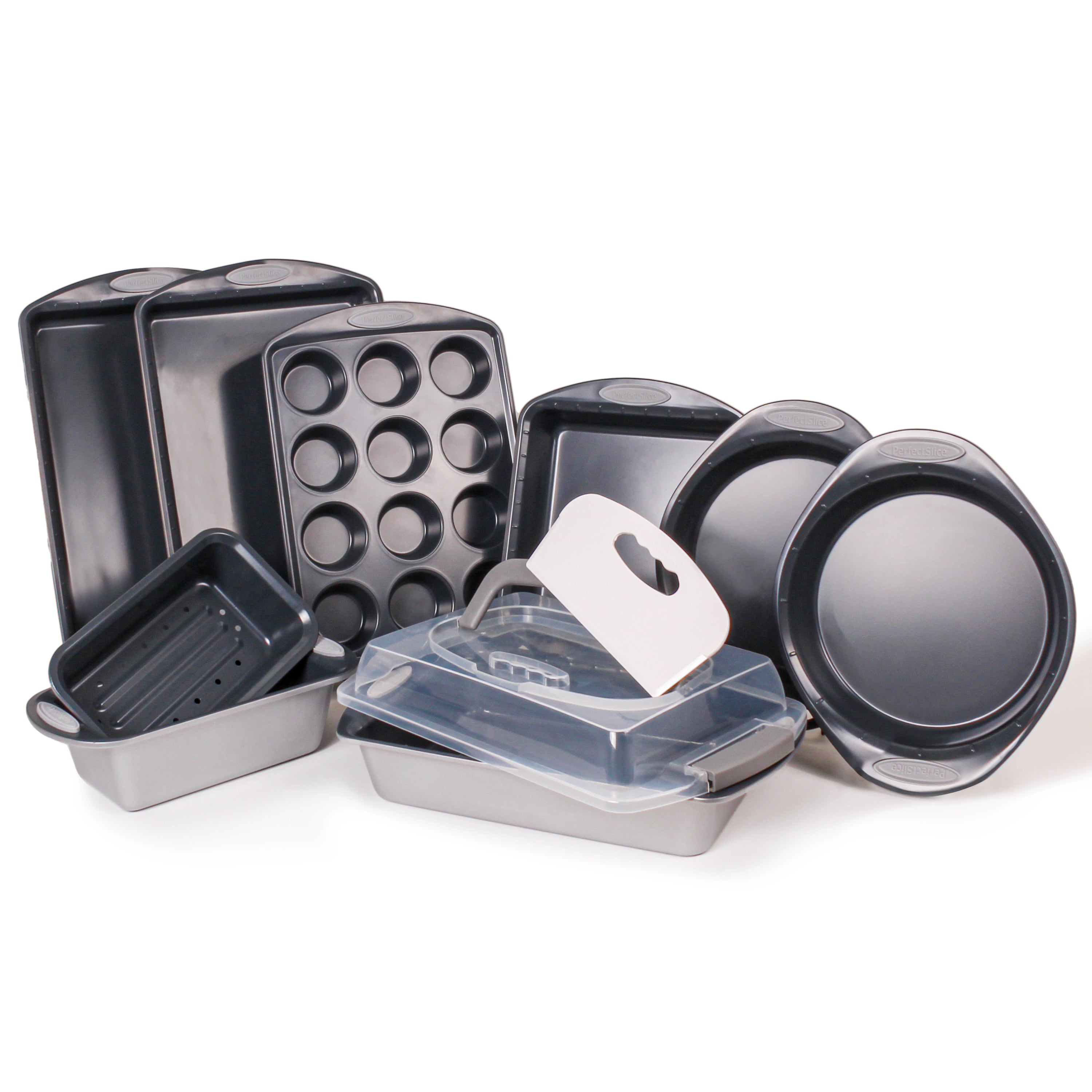 BergHOFF 11-Piece Perfect Slice Bakeware Set - Nonstick Silver Baking Kit for Cakes, Pies & Desserts - Ideal for Home Baking, Holiday Cooking & Professional Chefs