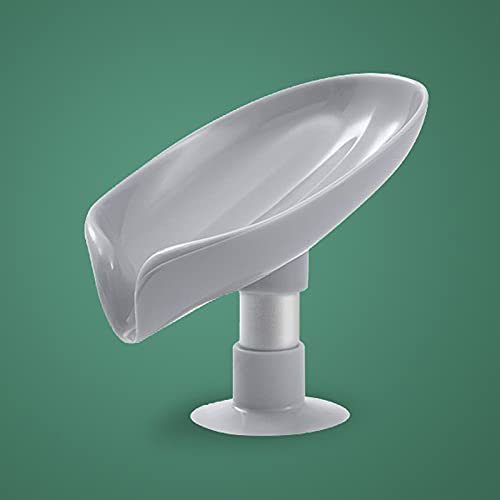 VALINK Leaf-Shaped Soap Dish with Suction Cup - Self Draining Soap Holder for Bar Soap, Perforation-Free Bathroom Organizer - Perfect for Shower, Sink Countertop & Spa Decor