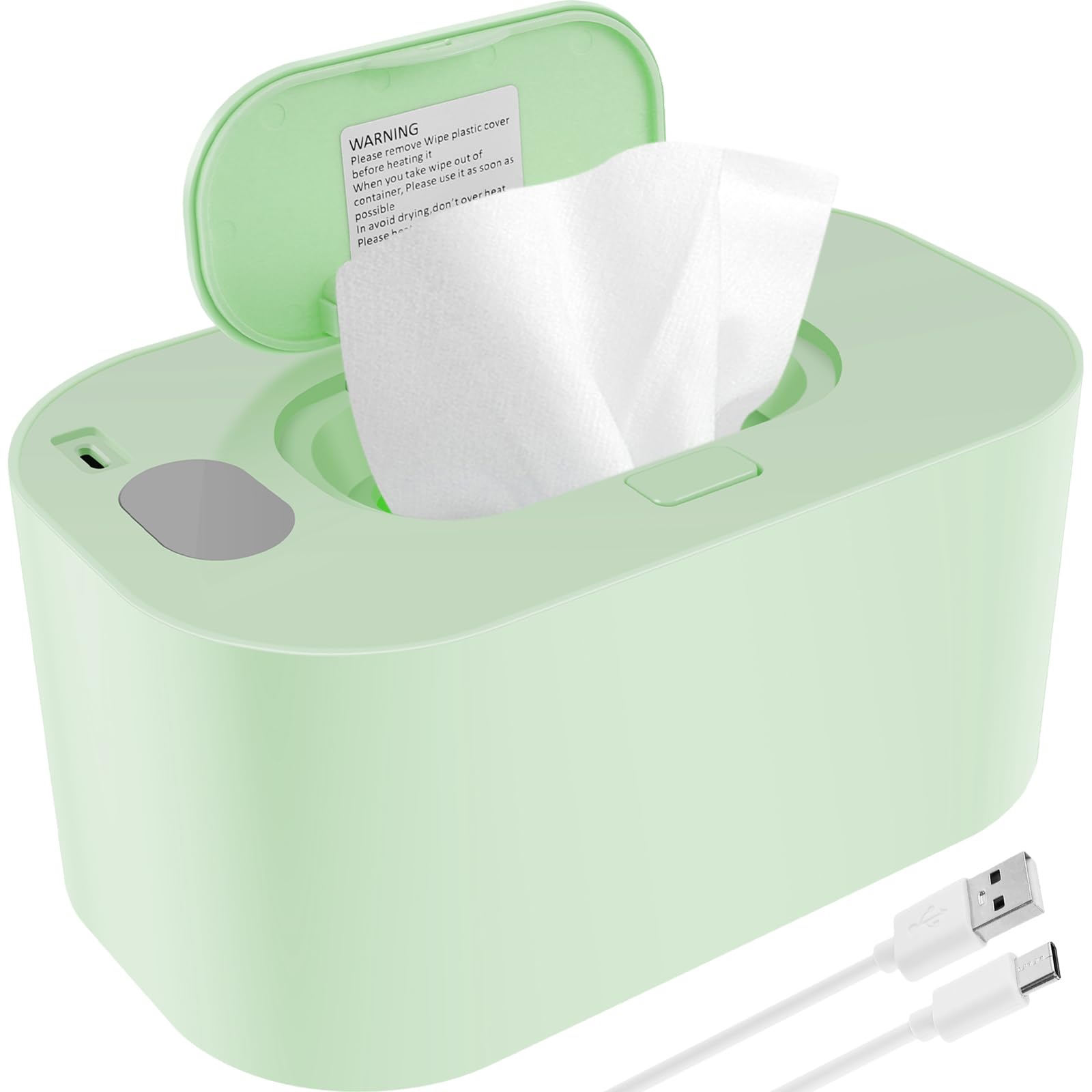 USB Baby Wipe Warmer with Thermostat - 20×12×10cm Portable Wet Wipes Heater for Even Heating | Reusable Baby Wipes Dispenser to Prevent Dryness | Perfect for Car, Home & Nursery Use (Green)