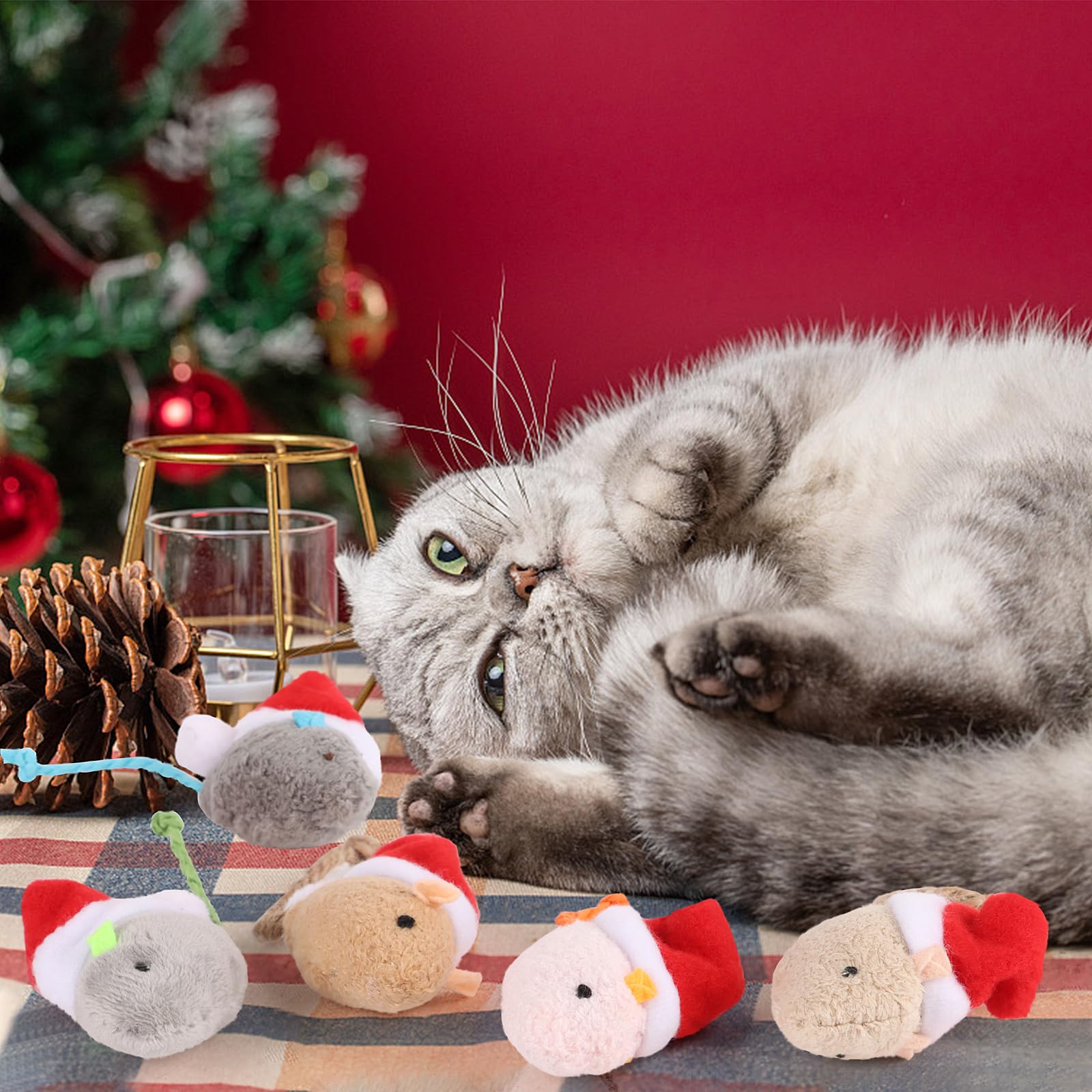 FOIMAS 6-Pack Christmas Catnip Toys - Xmas Plush Mice Interactive Chew Bite Toys for Cats & Kittens - Indoor Play, Holiday Pet Gifts & Stocking Stuffers (Great for Holiday Playtime & Training)