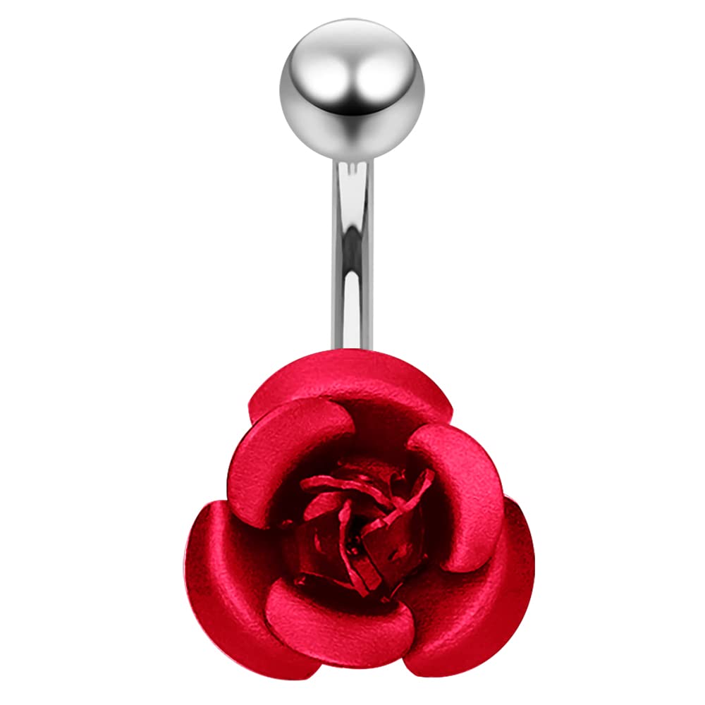 AZARIO LONDON Sterling Silver Rose Belly Ring - Elegant Metallic Navel Piercing Jewelry for Women | Perfect for Parties, Beach Wear & Body Jewelry Collection