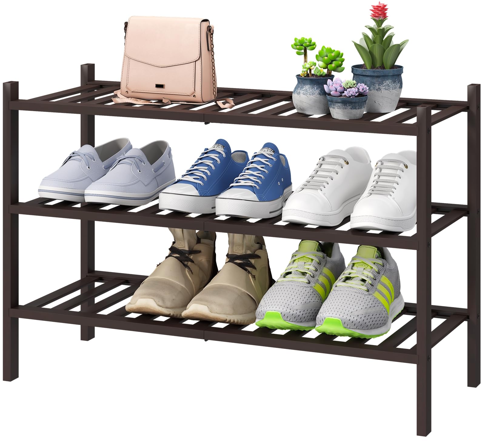 3-Tier Stackable Bamboo Shoe Rack for Closet - Natural Wood Shoe Organizer for Entryway, Hallway & Bedroom - Sturdy & Space-Saving Shoe Storage Solution for Home Organization