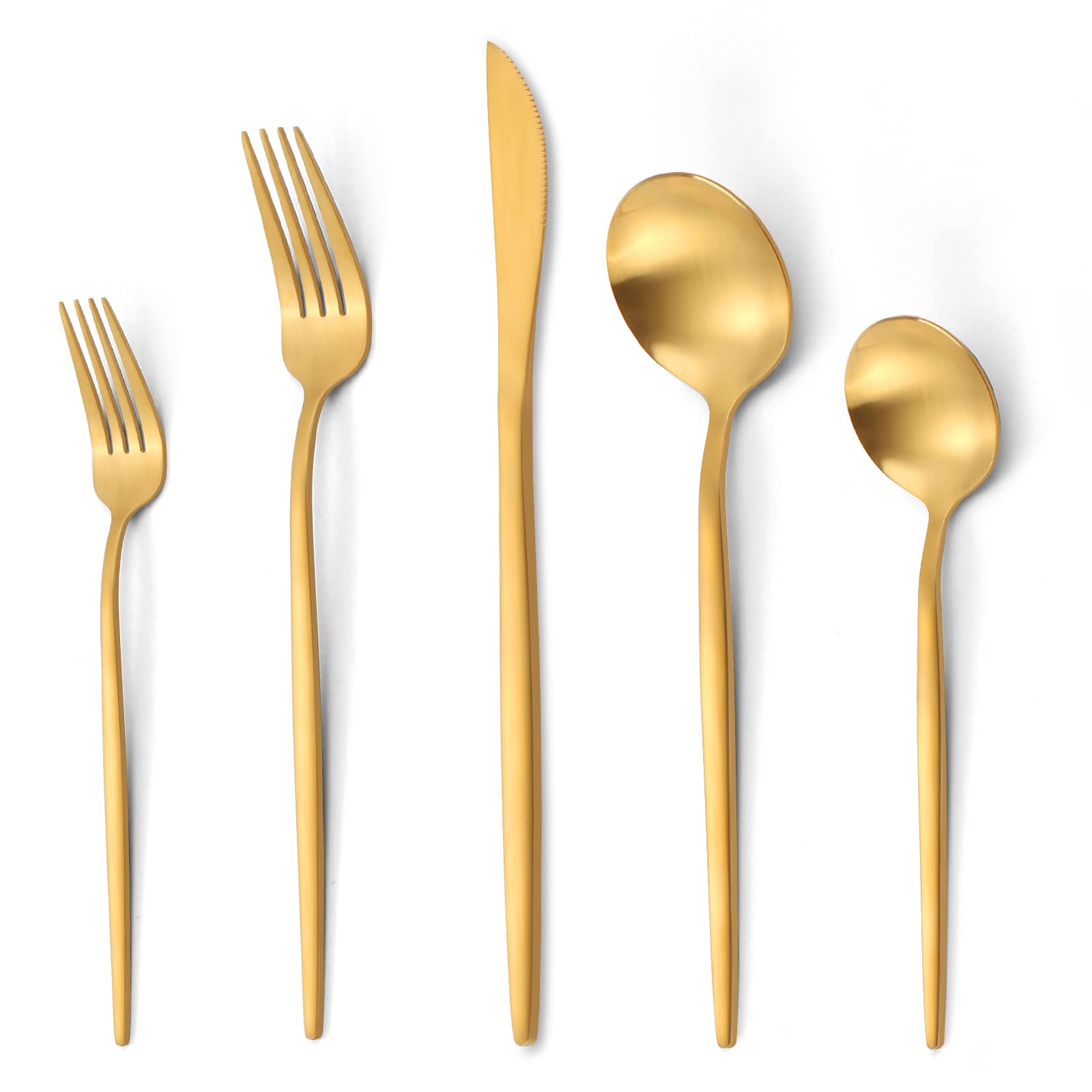 40-Piece Matte Gold Stainless Steel Flatware Set - Service for 8 with Dinner Knives, Forks & Spoons - Dishwasher Safe Cutlery Set for Everyday Dining & Entertaining