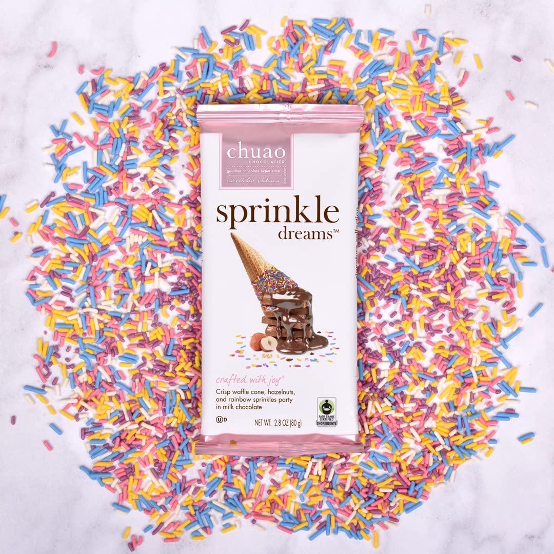 Chuao Chocolatier Sprinkle Dreams Milk Chocolate Bars - Gourmet Waffle Cone No Preservatives - 3 Pack Chocolate Gift Box for Birthdays, Thank You Gifts, Care Packages & Holiday Treats