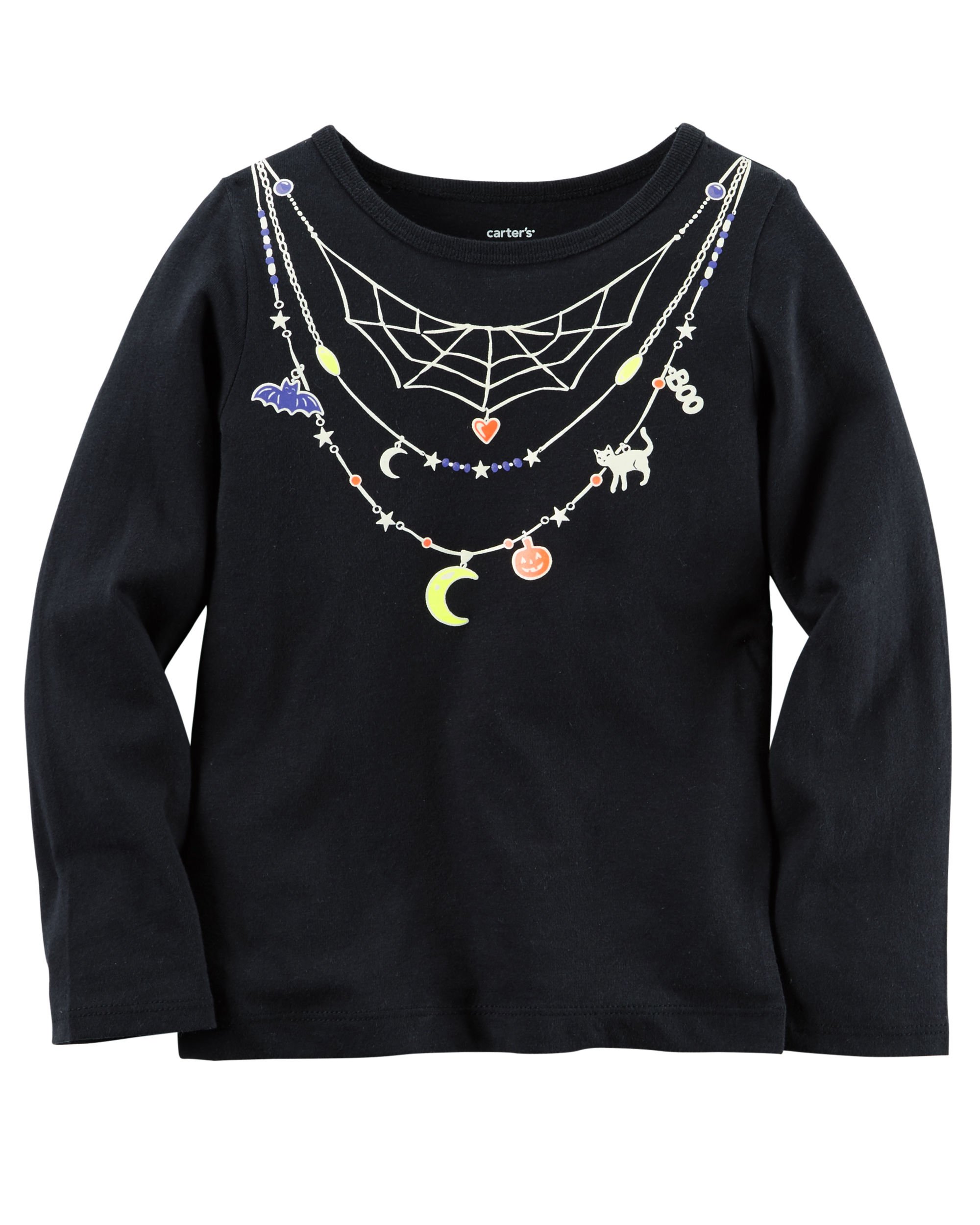 Carters Girls Long Sleeve Halloween T-Shirt - Cute Pumpkin Print Cotton Top for Trick or Treating, Costume Parties & Fall Festivals