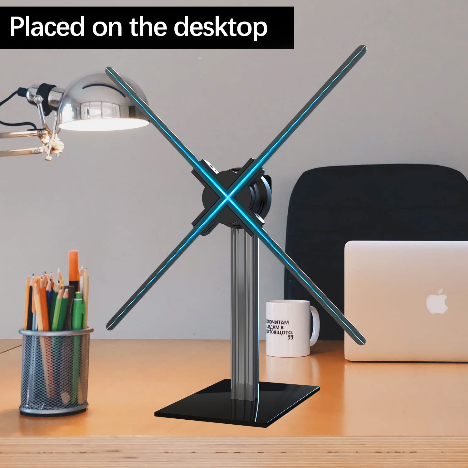 Missyou 3D Hologram Fan Desktop Stand - Aluminum Alloy Frame with Tempered Glass Base - Fits 27.5
