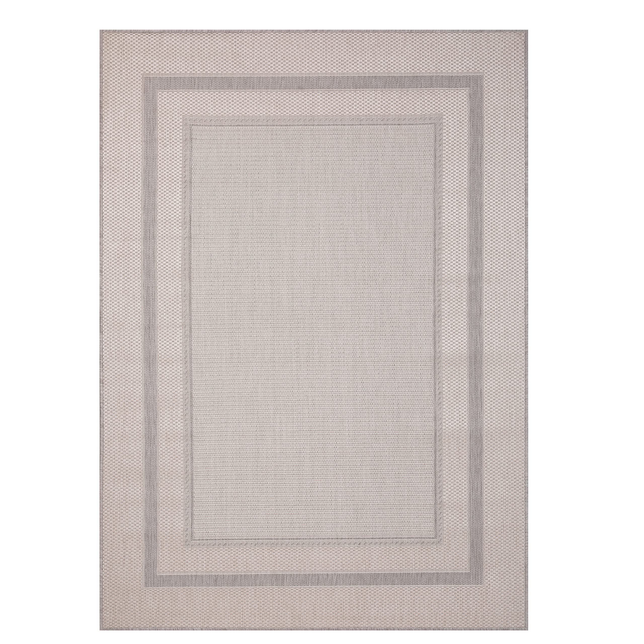 Modern Bordered Indoor/Outdoor Area Rug - Weather Resistant 8x10 Gray Carpet for Porch, Deck, Balcony, Backyard & Patio - Perfect for Outdoor Entertaining & High-Traffic Areas