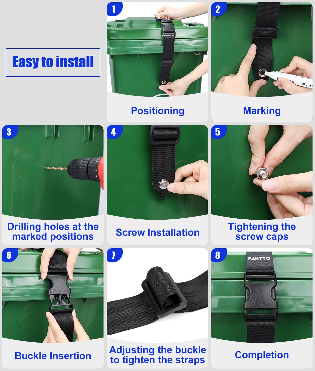 Bear Proof Trash Can Lock - Heavy Duty Adjustable Garbage Bin Lid Lock for Outdoor Use, Universal Animal Proof Trash Can Strap - Easy Install Nylon Security Lock for Raccoons & Pets (Perfect for Camping, Backyard & Wildlife Areas)
