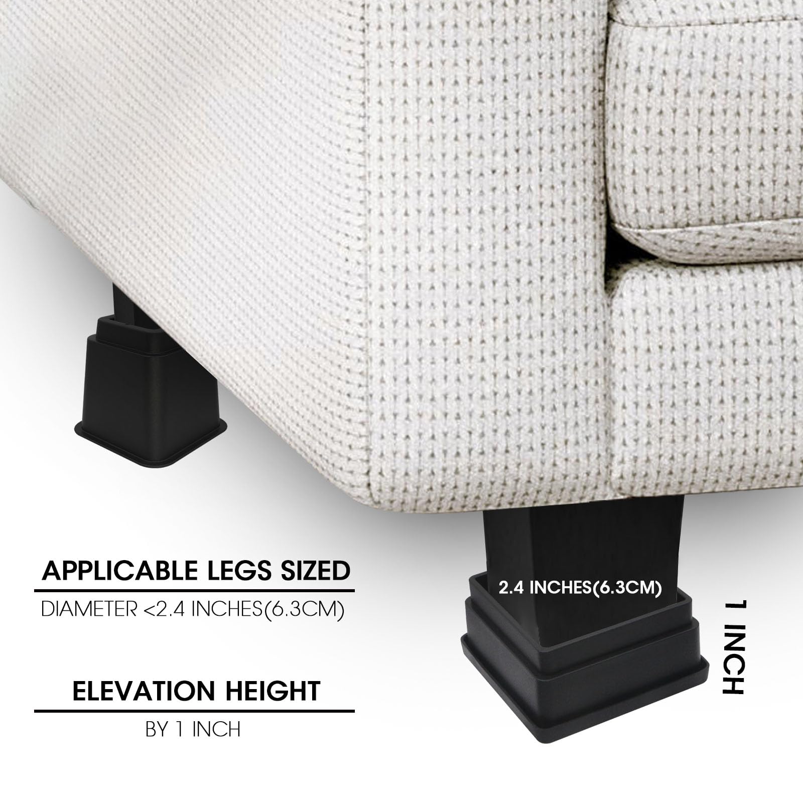1 Inch Heavy Duty Bed Risers - Set of 4 Adjustable Furniture Risers with Non-Slip Rubber Pads for Sofa, Bed, Table & Chair - Perfect for Dorm Rooms, Small Apartments & Home Organization