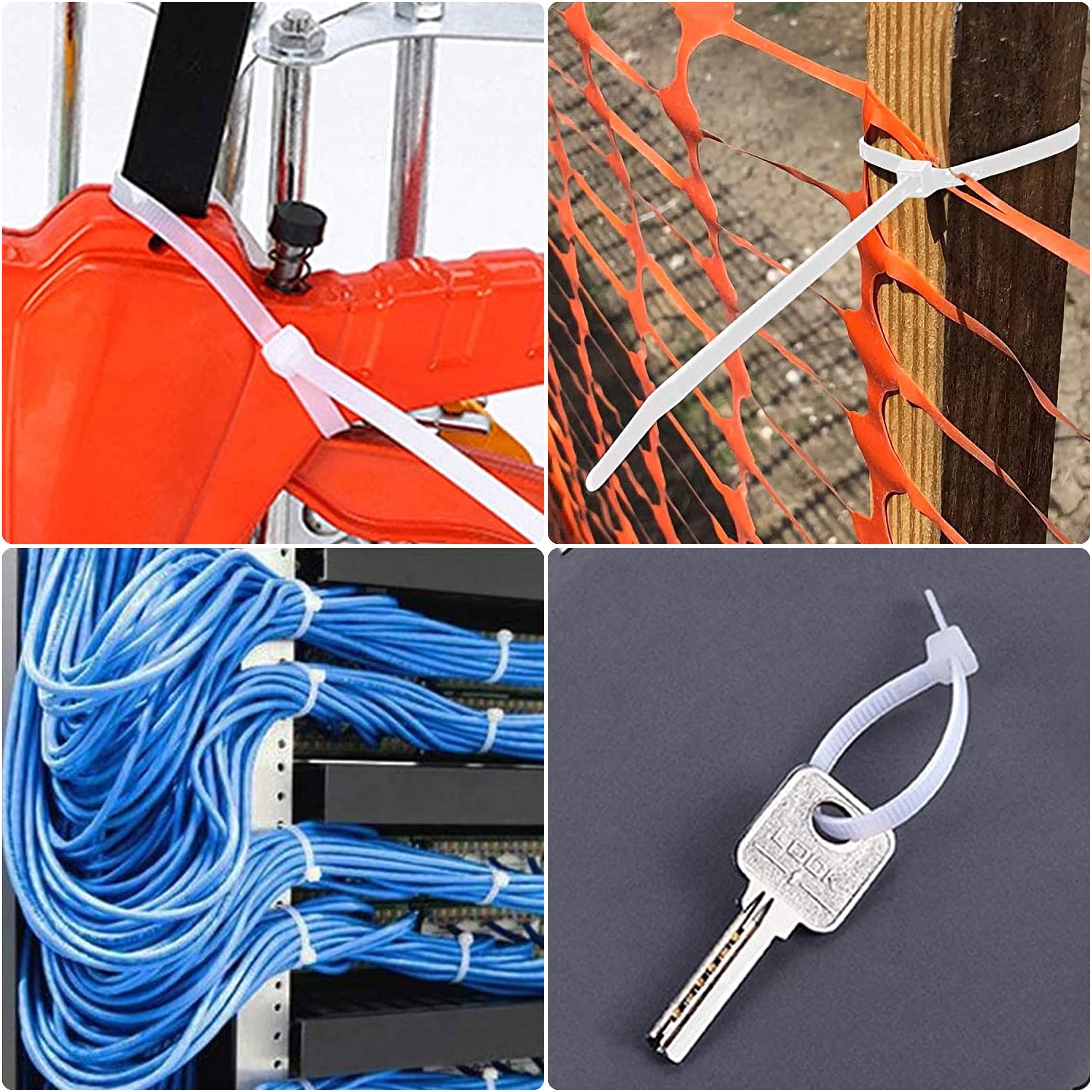 500 Pack White Plastic Cable Ties 2.5mm x 200mm - Heavy Duty Zip Ties for Cable Management, Gardening, Home Organization & DIY Projects