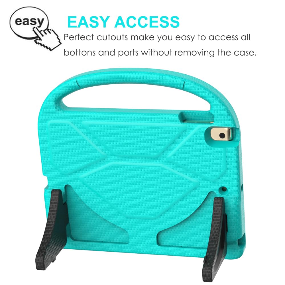 SUPLIK Shockproof Kids iPad Case for iPad 5th/6th Gen 9.7-inch (2017/2018), iPad Air 2 & iPad Pro 9.7 - Durable Protective Cover with Handle Stand & Screen Protector - Perfect for School, Travel & Home Use (Cyan)