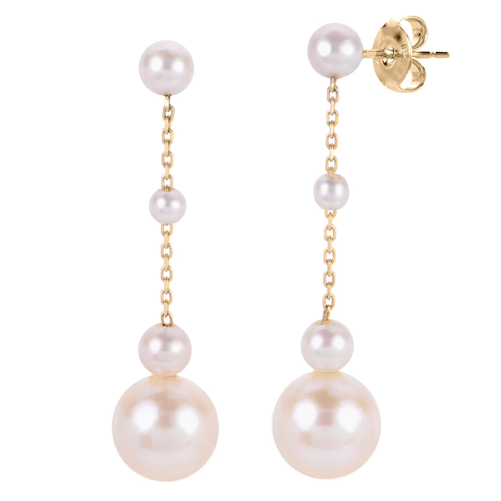 Freshwater Pearl Gold Graduated Drop Earrings for Women - Elegant Dangling Jewelry for Weddings, Parties & Special Occasions