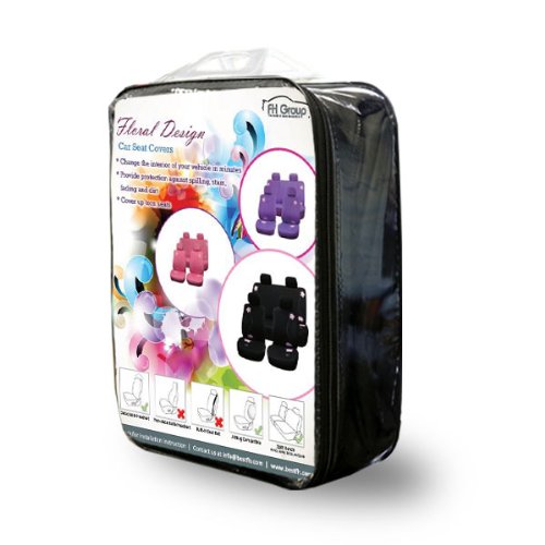 FH Group Floral Embroidery Car Seat Covers - Purple Full Set Universal Fit for Cars, Trucks & SUVs | Airbag Compatible Split Rear Design | Durable Interior Accessories for Daily Commute & Road Trips