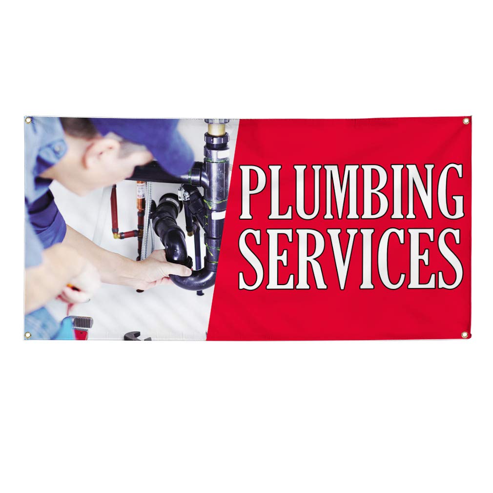 Custom Vinyl Banner for Plumbing Services - Weatherproof Outdoor Advertising Sign with 8 Grommets (48x96 Inches) - Perfect for Business Promotion, Yard Signs & Industrial Use