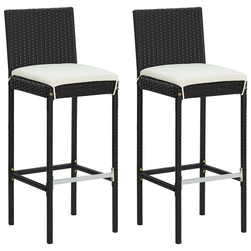 vidaXL Bar Stools with Cushions - Black Poly Rattan Counter Height Stools for Kitchen Island, Breakfast Bar & Outdoor Patio Seating - Durable & Comfortable Dining Chairs for Home, Restaurant or Cafe