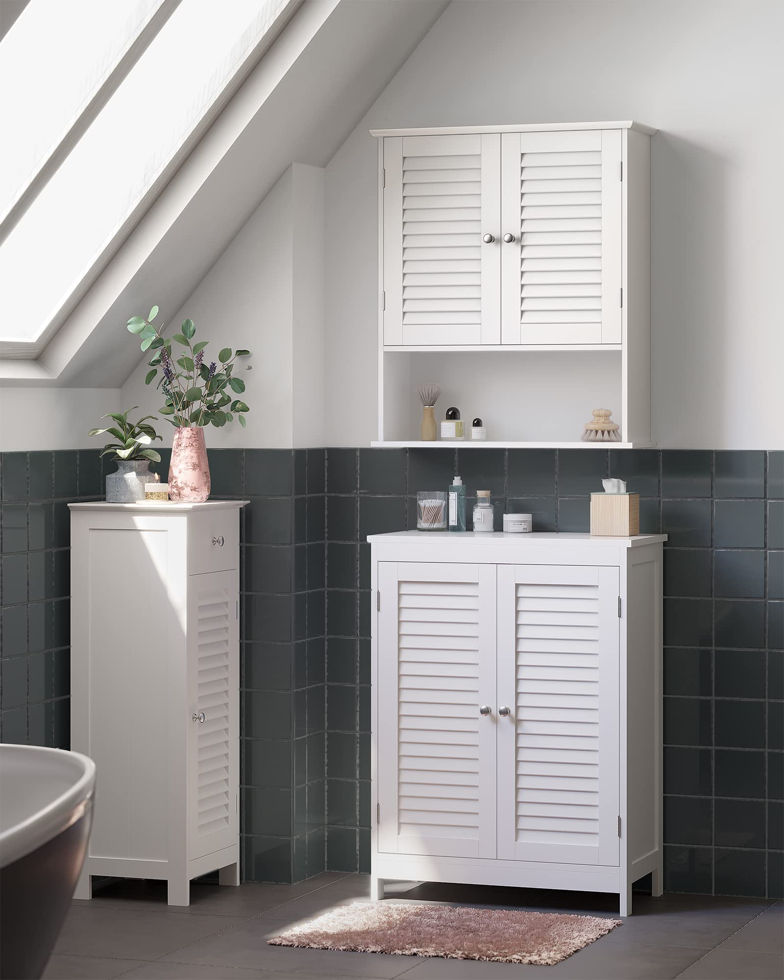 VASAGLE White Wall-Mounted Bathroom Storage Cabinet with Adjustable Shelf - Medicine Cabinet for Bathroom Organization - Perfect for Small Spaces, Apartments, and Vanity Storage