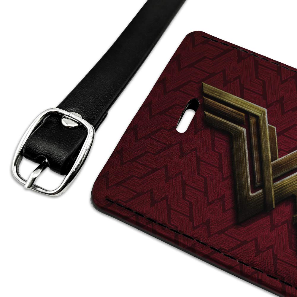 Justice League Wonder Woman Logo Leather Luggage Tag - Durable Rectangle ID Card Holder for Travel Bags, Suitcases & Backpacks - Perfect for Superhero Fans & Comic Conventions