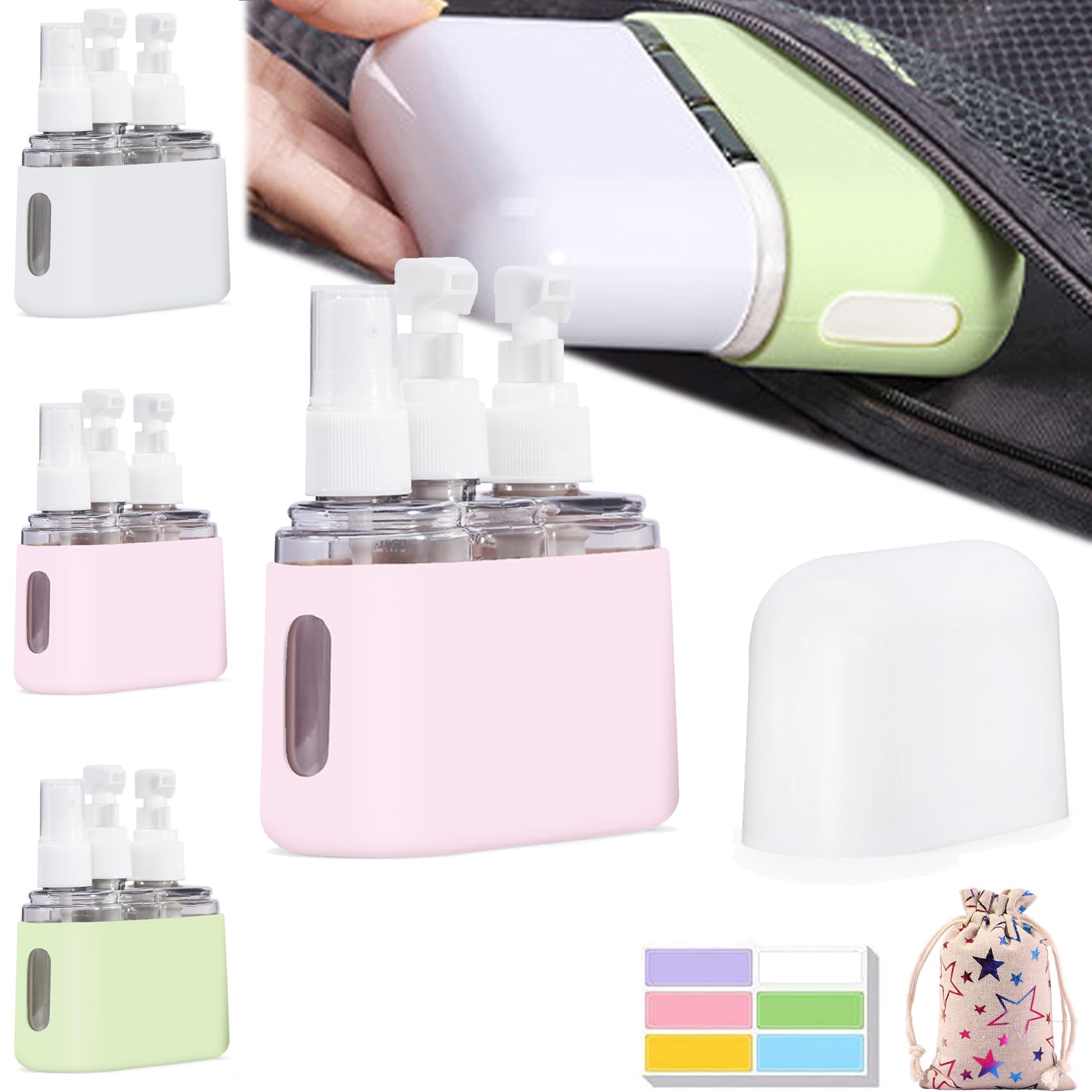 Zeanaturals Mini Shampoo Dispenser Travel Bottle Set - 3 Pack Portable Leak-Proof Toiletries Containers with Labels for Shampoo, Conditioner & Lotion (Pink) | Perfect for Airplane Carry-on, Gym Bag & Vacation Essentials