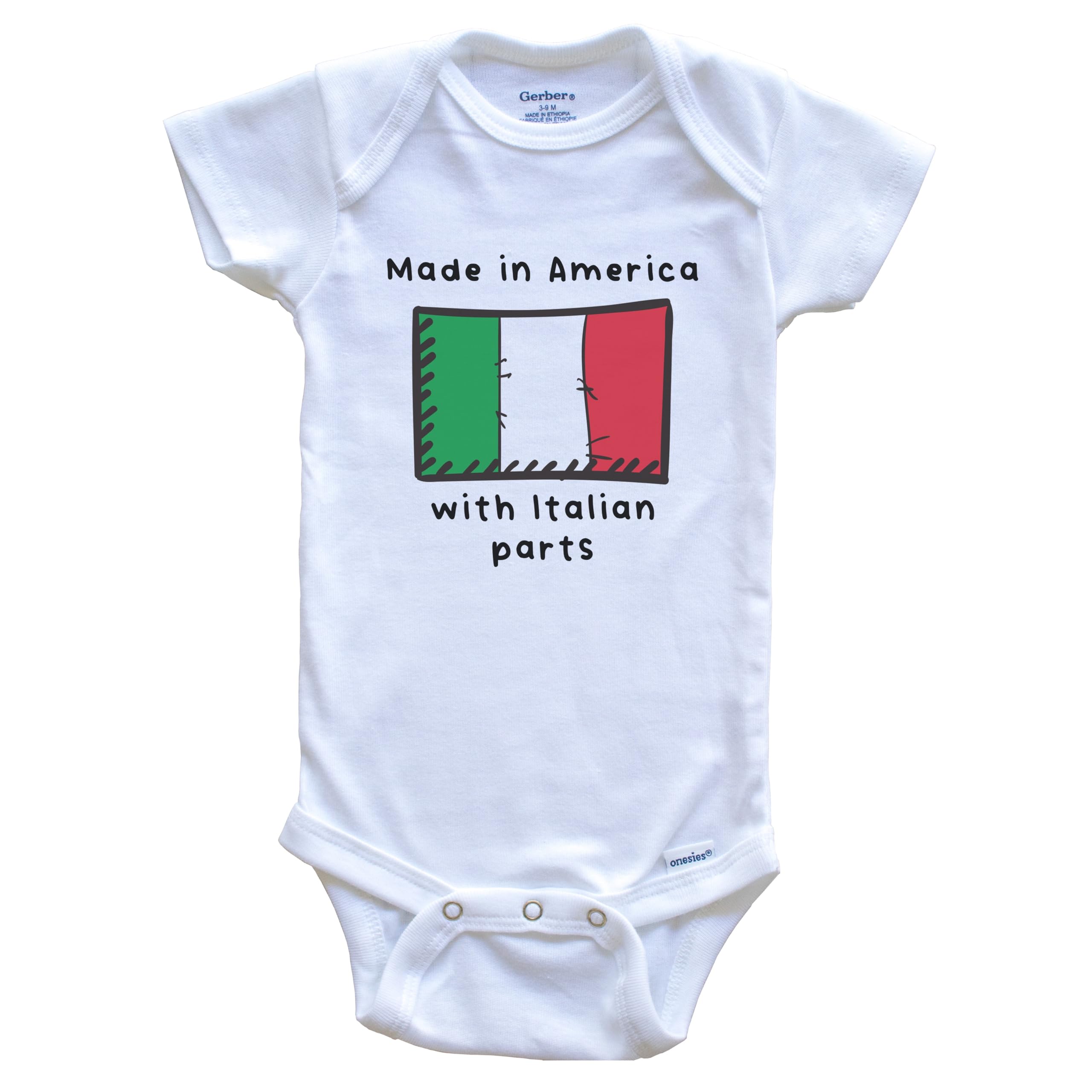 Made in USA Italian Flag One Piece Baby Bodysuit - Soft Cotton Infant Romper for Holidays, Parties & Patriotic Events