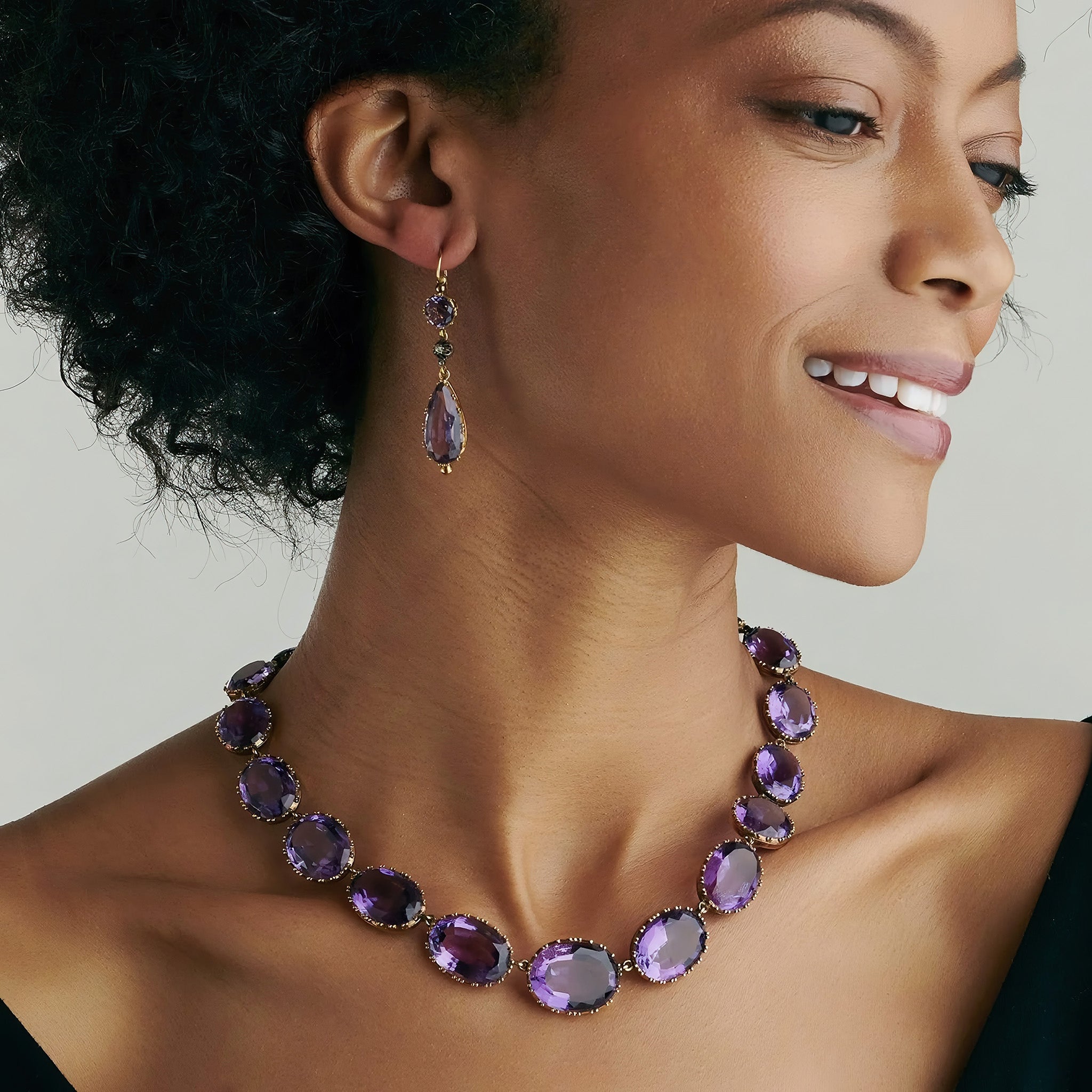 Elegant Amethyst Rivière Necklace & Earrings Set | Purple Gemstone Jewelry Suite for Women | Perfect for Weddings, Parties & Special Occasions