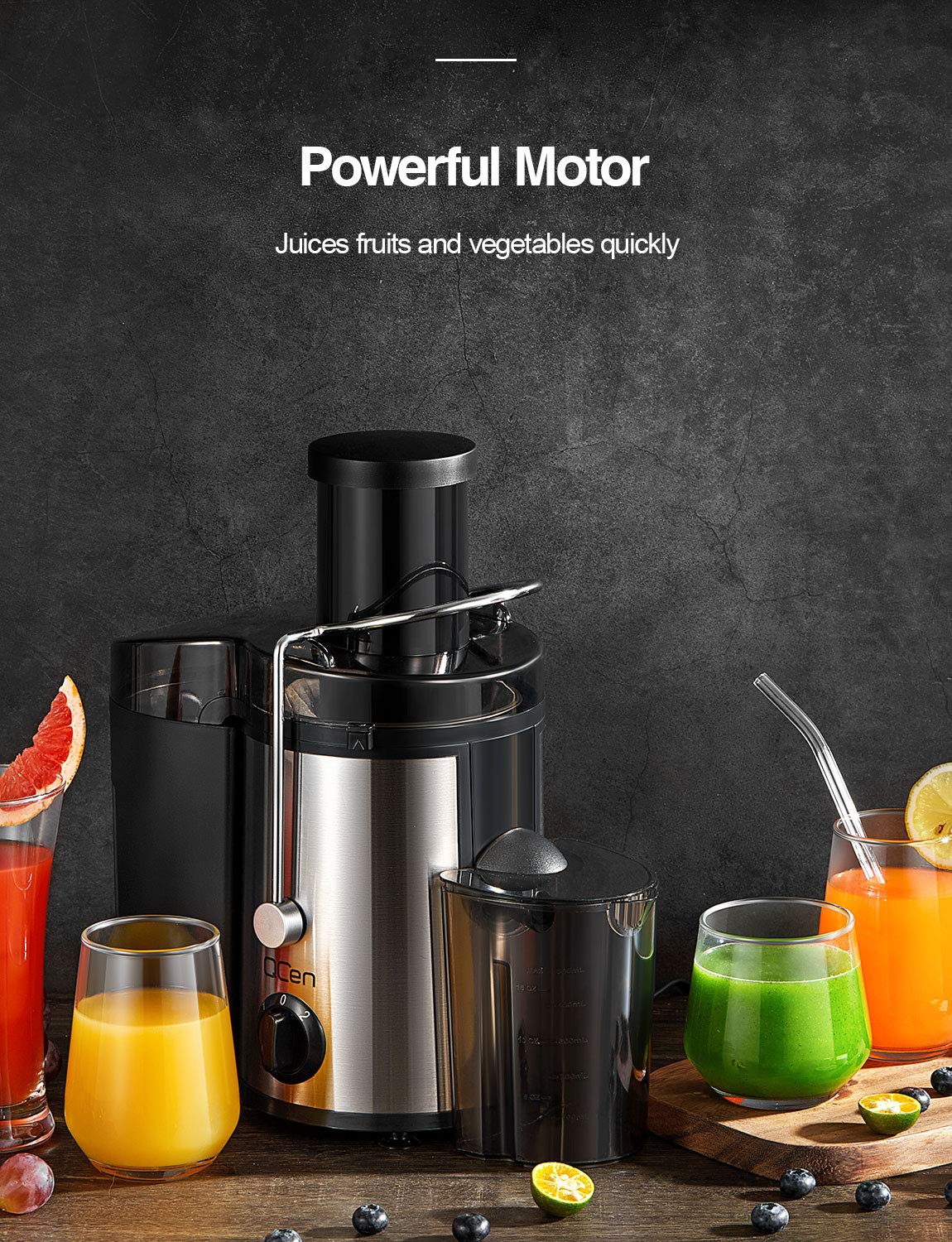 Qcen 500W High-Power Electric Juicer Machine - Black Citrus Juicer Squeezer Bundle for Fresh Orange, Lemon & Grapefruit Juice - Perfect for Home, Restaurant & Healthy Breakfast
