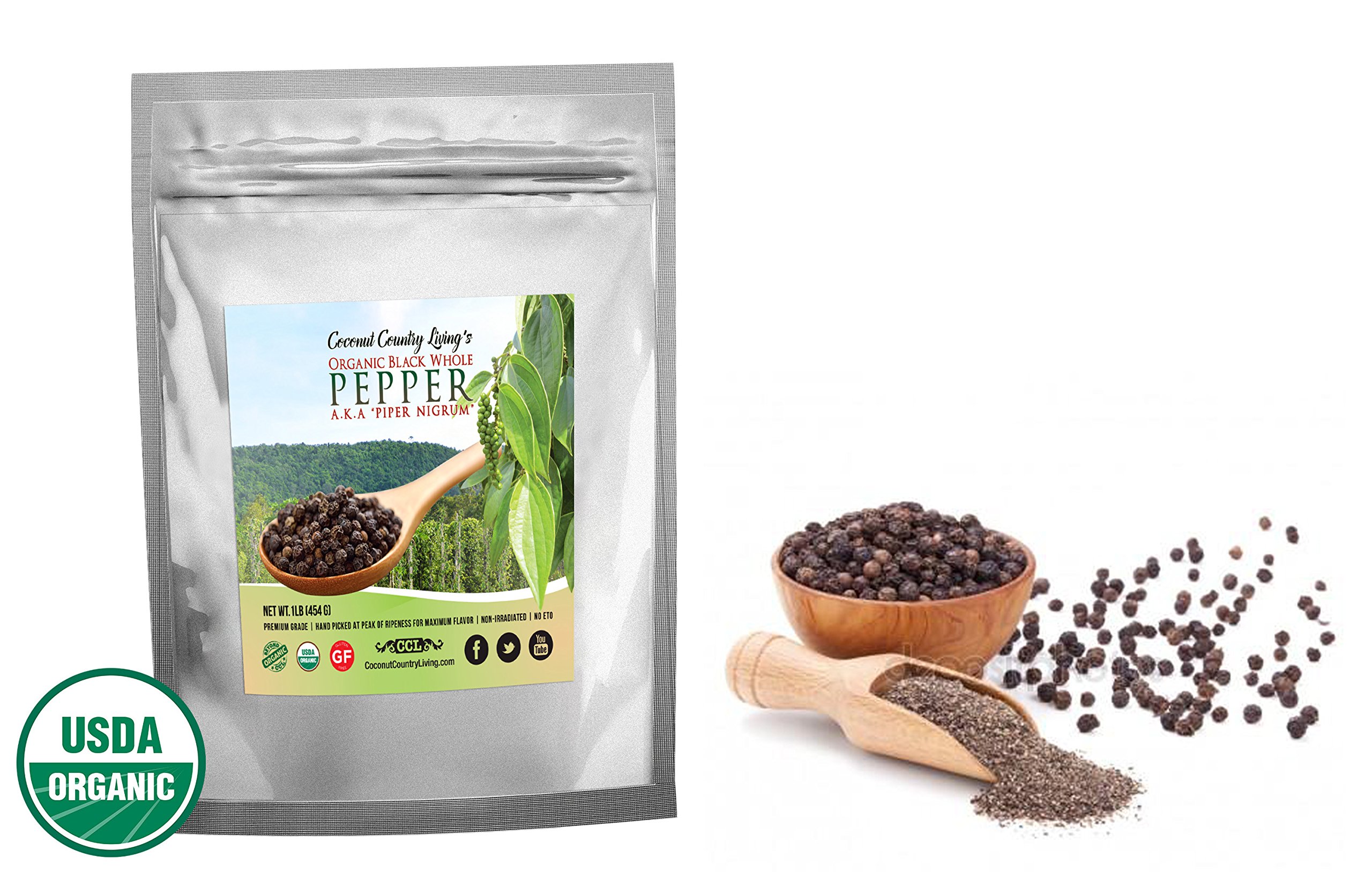 Premium Organic Whole Black Peppercorns - Fair Trade, Non-GMO, 16oz (1lb) - Perfect for Pepper Grinder Refill & Gourmet Cooking - Ideal for Steak, Pasta, Salads & Home Kitchen Use