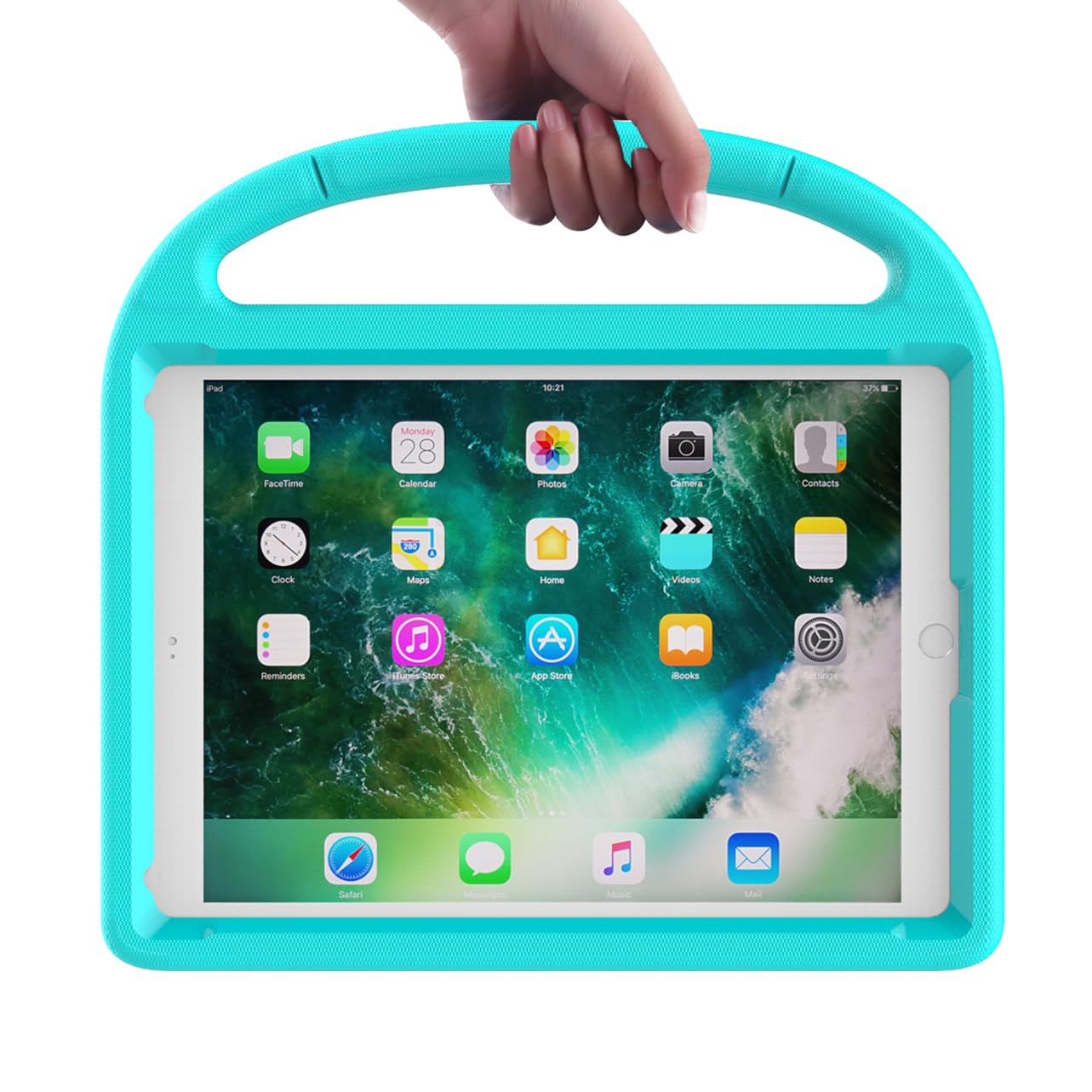 SUPLIK Shockproof Kids iPad Case for iPad 5th/6th Gen 9.7-inch (2017/2018), iPad Air 2 & iPad Pro 9.7 - Durable Protective Cover with Handle Stand & Screen Protector - Perfect for School, Travel & Home Use (Cyan)