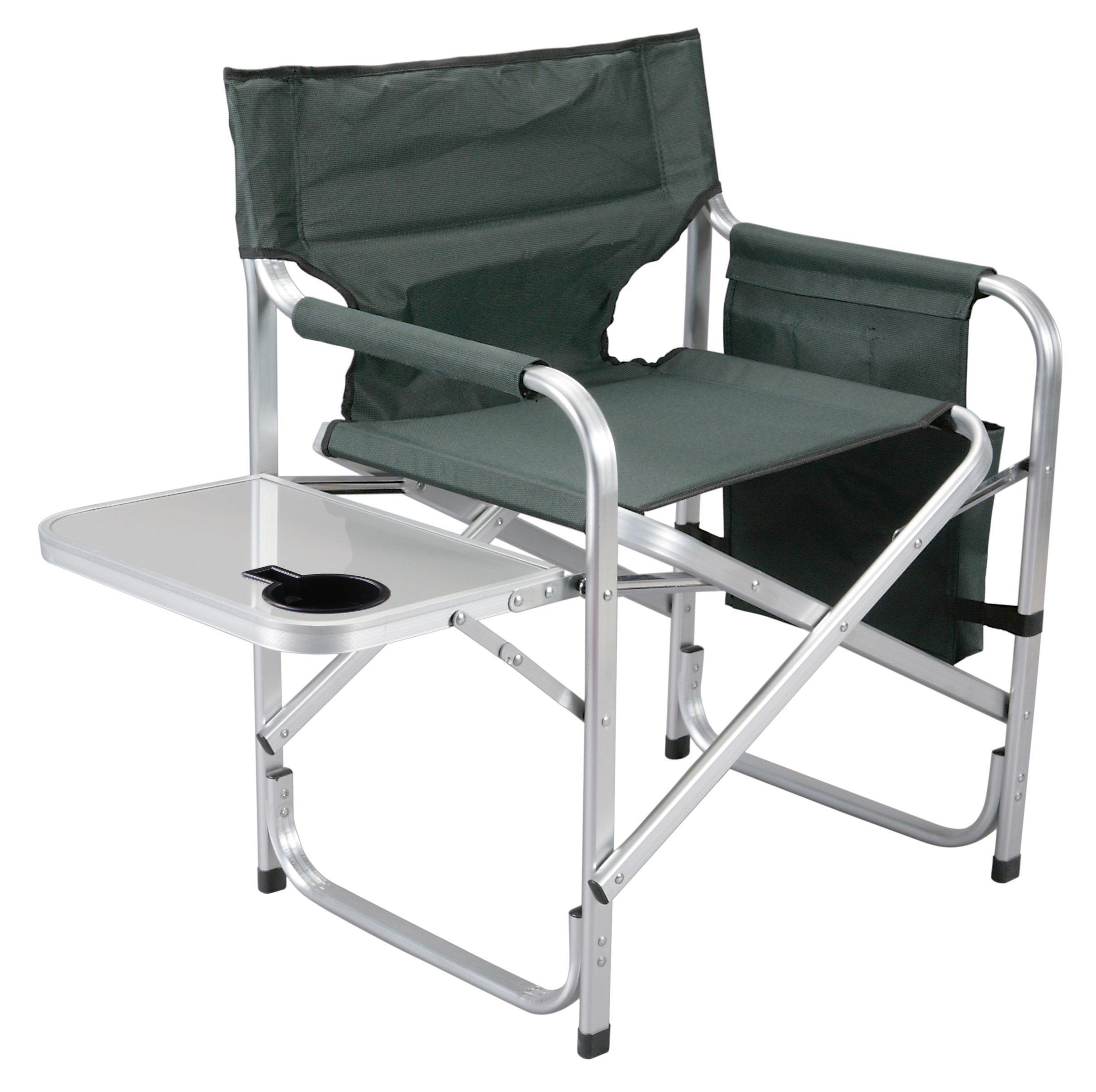Faulkner Aluminum Folding Director Chair with Side Tray & Cup Holder - Portable Outdoor Camping, Beach, Patio, and Picnic Chair - Green