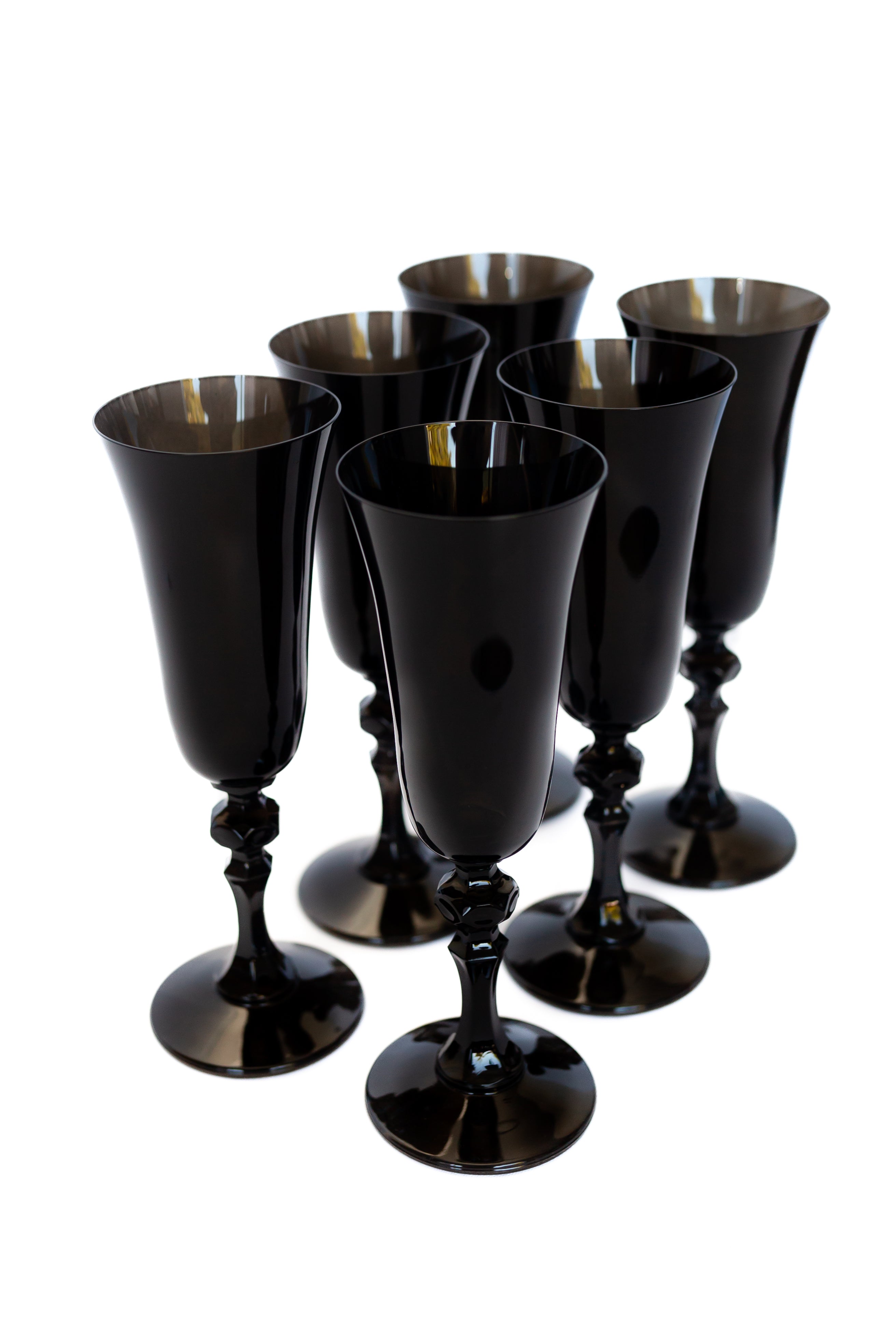 Estelle Colored Regal Flute Set of 6 - Elegant Black Glass Flutes for Wine, Champagne & Cocktails | Perfect for Weddings, Parties & Special Occasions