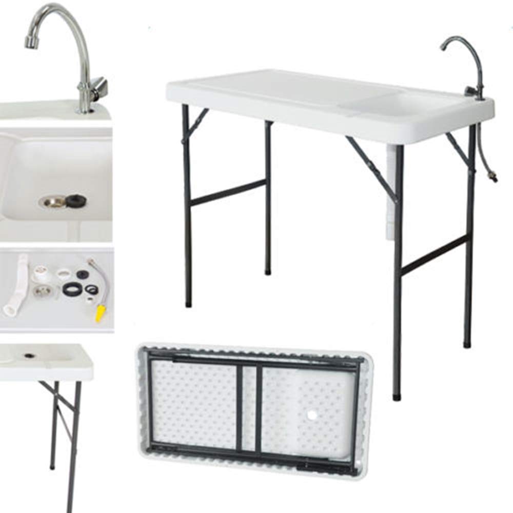 EyesonMe Portable Folding Fish Cleaning Table with Sink Faucet - Durable Outdoor Camping & Garden Furniture for Fishing, BBQ, Picnic & Backyard Activities