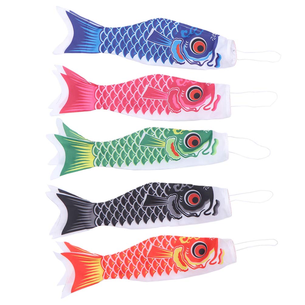 Happyyami 5-Piece Japanese Carp Windsock Set - Colorful Koinobori Wind Direction Flag for Outdoor Garden, Restaurant & Home Decor - Traditional Japanese Style Blessing Streamer for Children's Day & Summer Festival Decorations