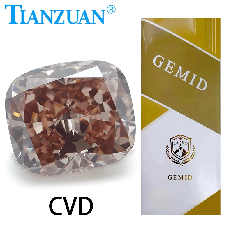 1CT Lab Grown Cushion Cut CVD Diamond - VS1 Clarity, 2EX Cut, Fancy Pinkish Brown Color, GEMID Certified Loose Gemstone for Engagement Rings & Jewelry Making
