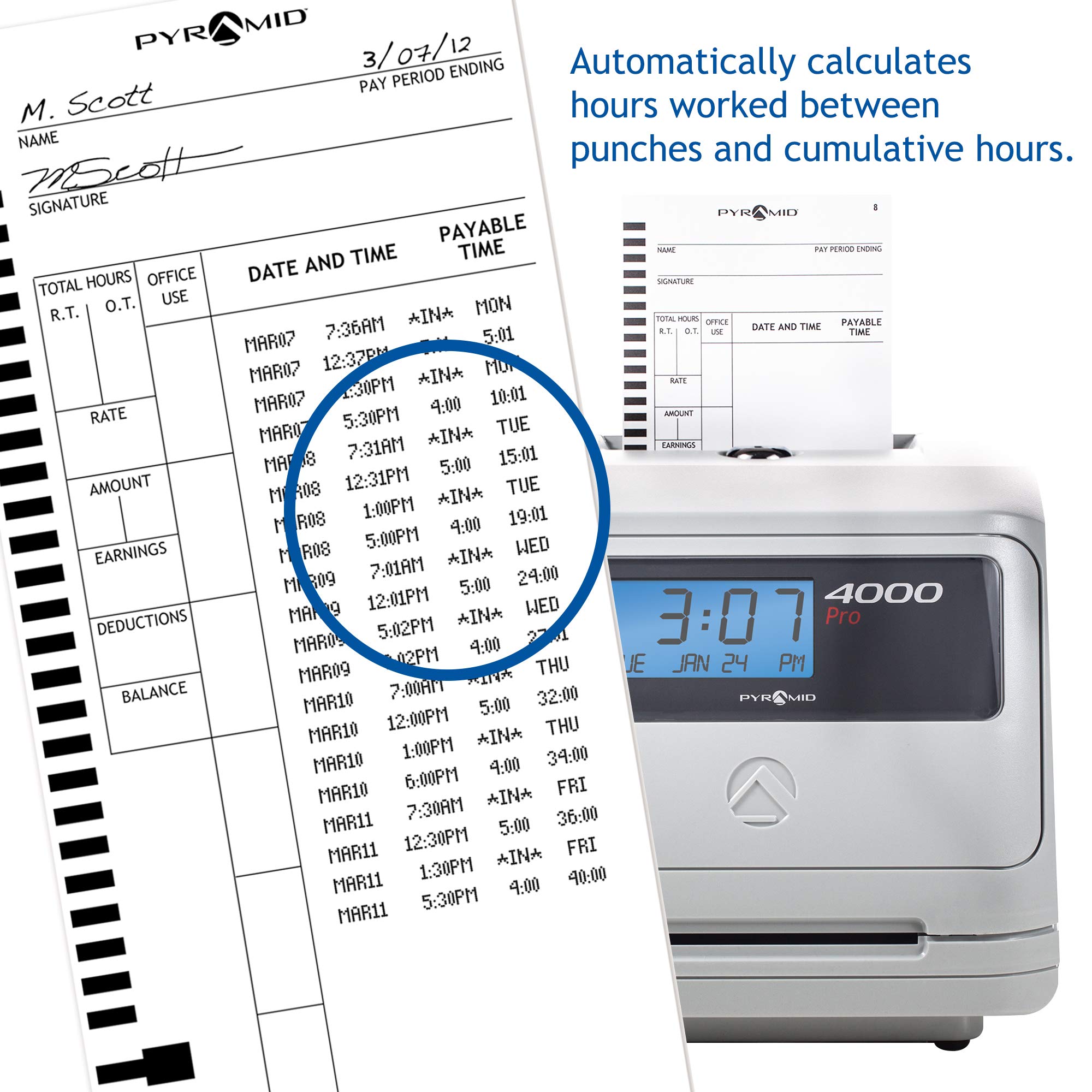 Authentic Pyramid Time Cards (1,000 Count) - Compatible with 4000, 4000Pro, 4000ProK & 5000 Series Time Clocks - Ideal for Employee Time Tracking & Payroll Management in Offices & Businesses