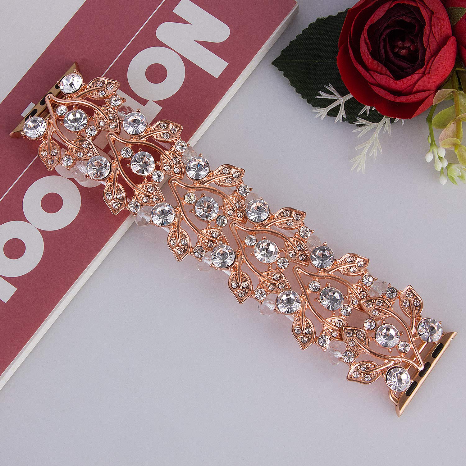 Sparkly Rhinestone Apple Watch Band for Women - Bling Elastic Bracelet Compatible with 38mm/40mm/41mm/42mm/44mm/45mm/49mm (Series SE/9/8/7/6/5/4/3/2/Ultra) - Elegant Dressy Wristband for Parties, Work & Everyday Wear