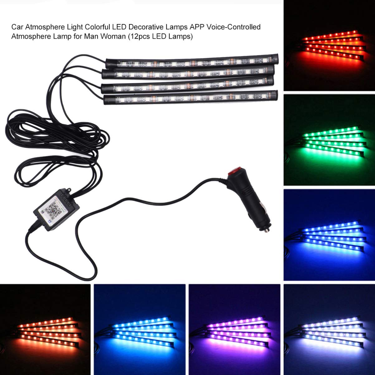 Garneck Voice-Activated LED Car Light Strips - Interior Car Atmosphere Lighting with Voice Control & Music Sync - Perfect for Night Driving, Car Parties & Custom Vehicle Decoration