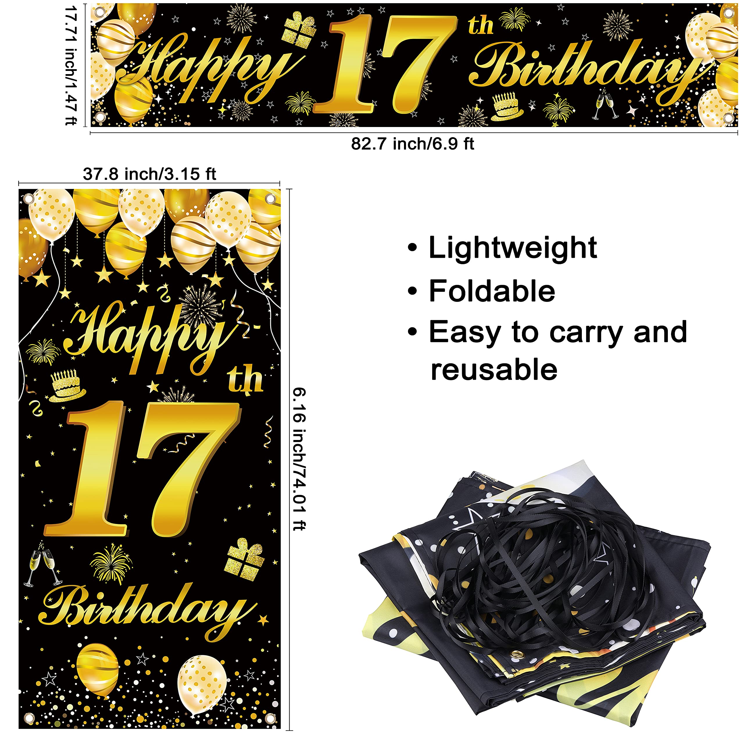 17th Happy Birthday Door Banner - Birthday Party Decorations for Men, Teens & Boys - Custom Backdrop for Birthday Celebrations & Home Decor