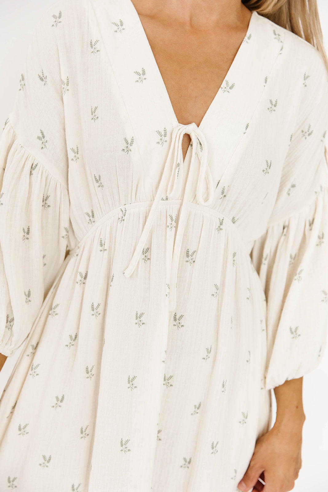 Hunter 100% Cotton Gauze Midi Dress in Soy/Sage Foliage - Bump Friendly Maternity Dress, Inclusive Sizing (XS-3X) - Perfect for Summer, Beach, and Boho Style Outfits