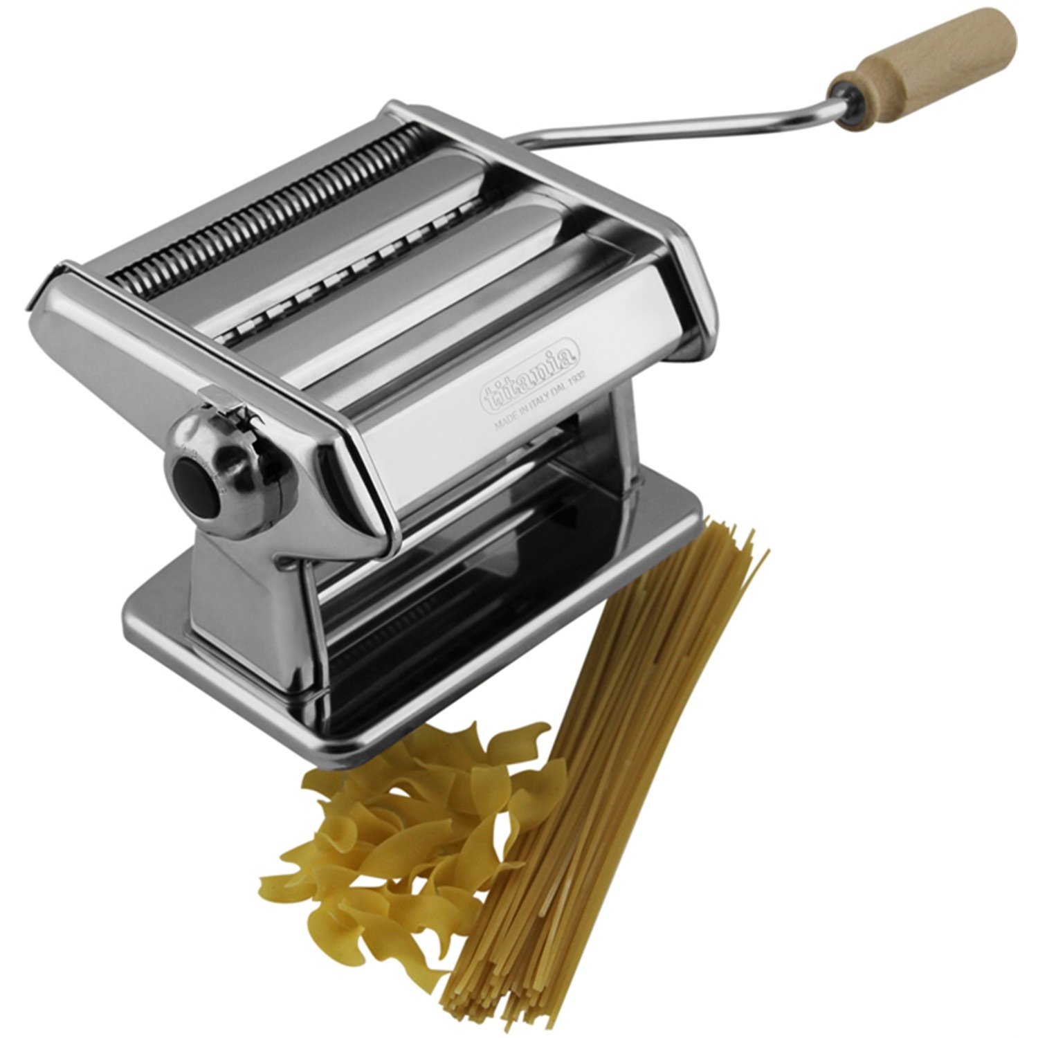 **Imperia Pasta Maker Machine - Heavy Duty Stainless Steel Construction with Easy Lock Dial & Wooden Handle - Model 190 - Perfect for Homemade Pasta, Ravioli & Noodles**
