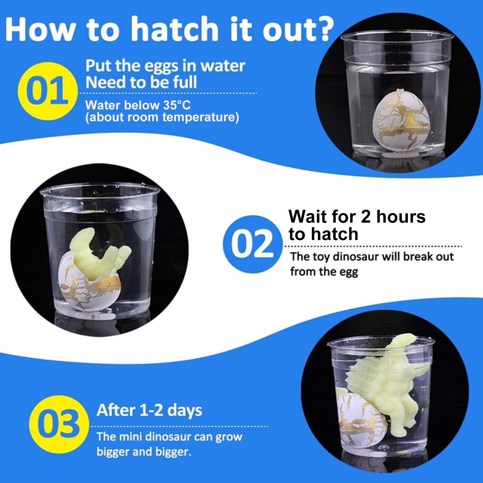 24 Pack Jumbo Easter Dinosaur Eggs - Fast Hatching in 2 Hours, Grow in Water Dinosaur Toys for Easter Baskets, Party Favors & Egg Hunt Goodie Bags - Prefilled with Fun Toys Inside - Perfect for Easter Celebrations, Kids Birthday Parties & Classroom Activities