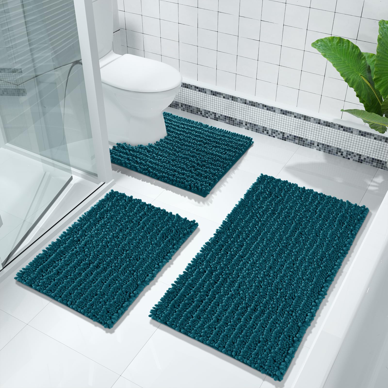 Yimobra Non-Slip Bathroom Rug Mat 44x24 Inches - Super Absorbent Quick Dry Bath Mat for Bathroom & Bedroom Floor, Machine Washable Soft Plush Shaggy Bath Rug - Rustic Turquoise Home Decor for Cozy Bathroom & Spa-Like Experience