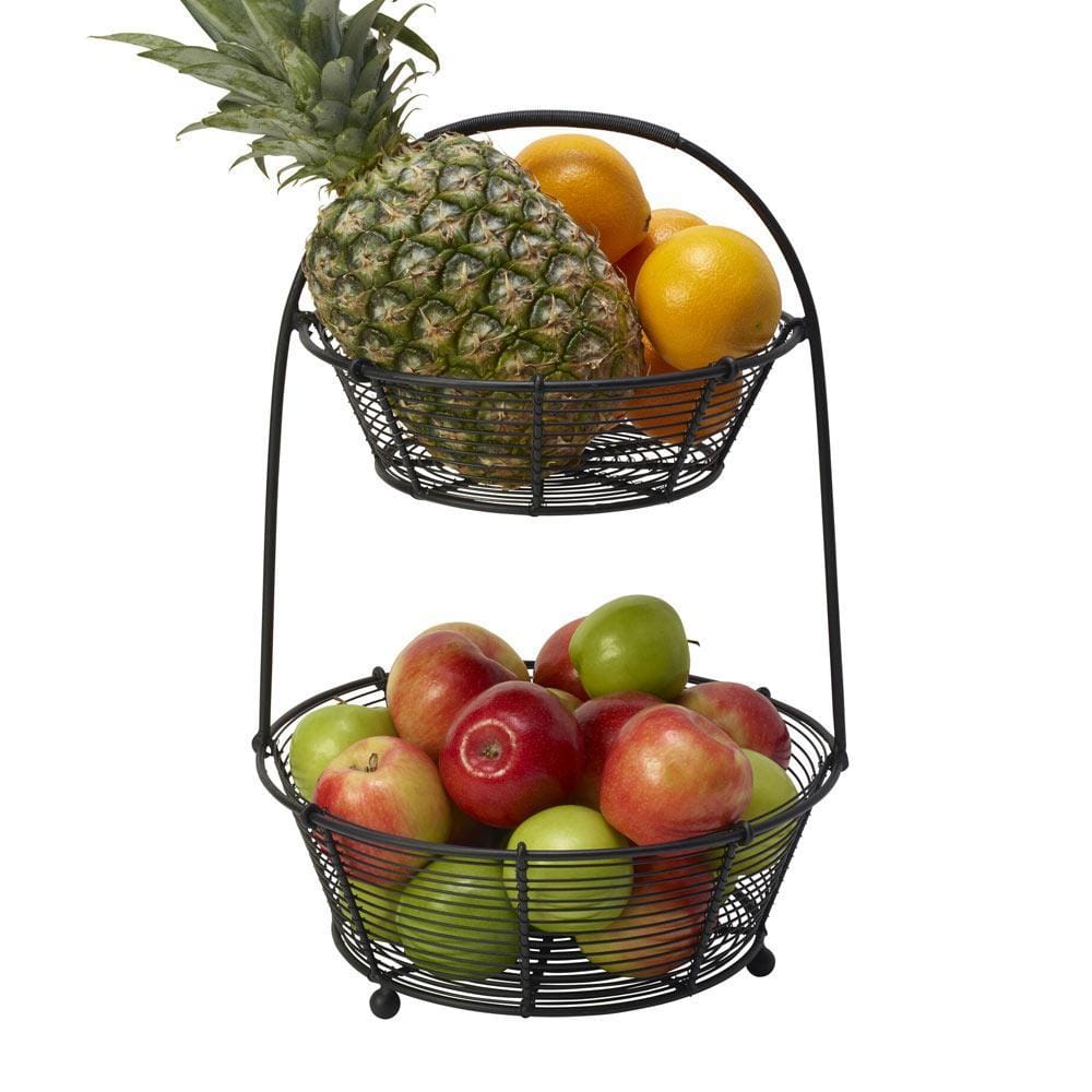 Stainless Steel 2-Tier Fruit Basket for Kitchen Counter - Rustproof Fruit Storage Organizer for Bananas, Apples, Oranges - Perfect for Pantry, Dining Table, and Refrigerator Organization