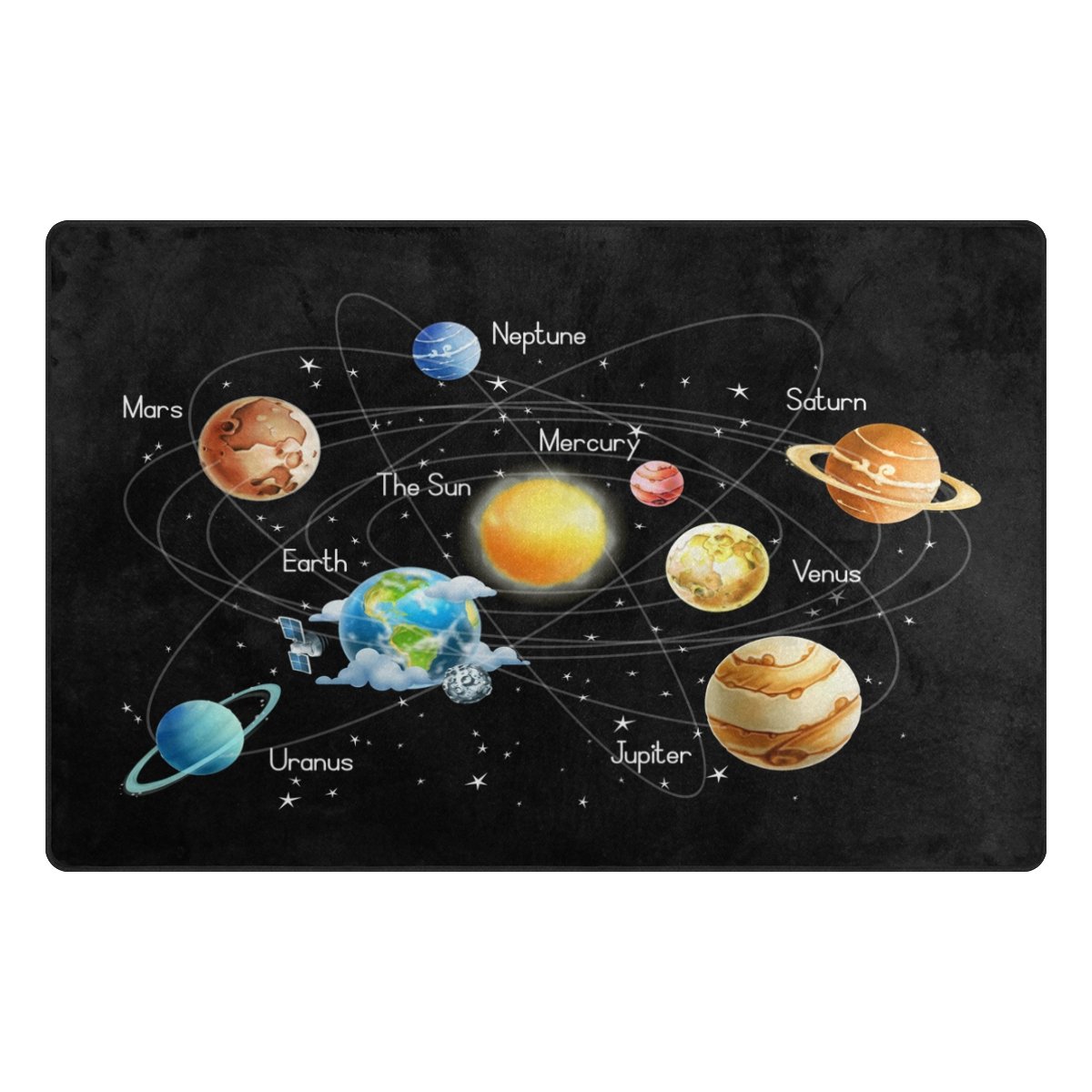 WOZO Universe Galaxy Solar System Non-Slip Area Rug - 31x20 Inch Space Themed Floor Mat for Living Room, Bedroom, Dorm Decor | Perfect for Sci-Fi Fans & Kids' Room Decor