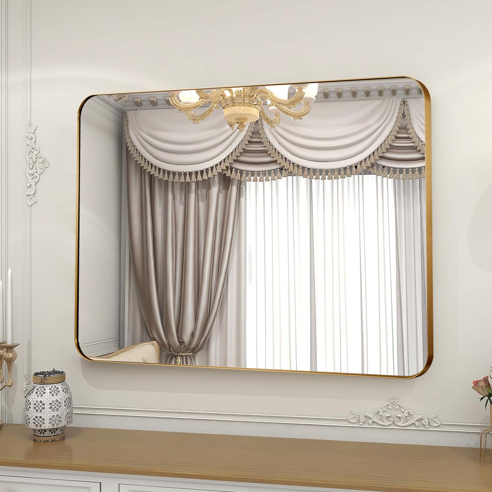 Premium Aluminum Framed Rounded Rectangular Bathroom Mirror - Modern Vanity Mirror for Bathroom Decor, Makeup & Shaving - Perfect for Home, Hotel & Spa